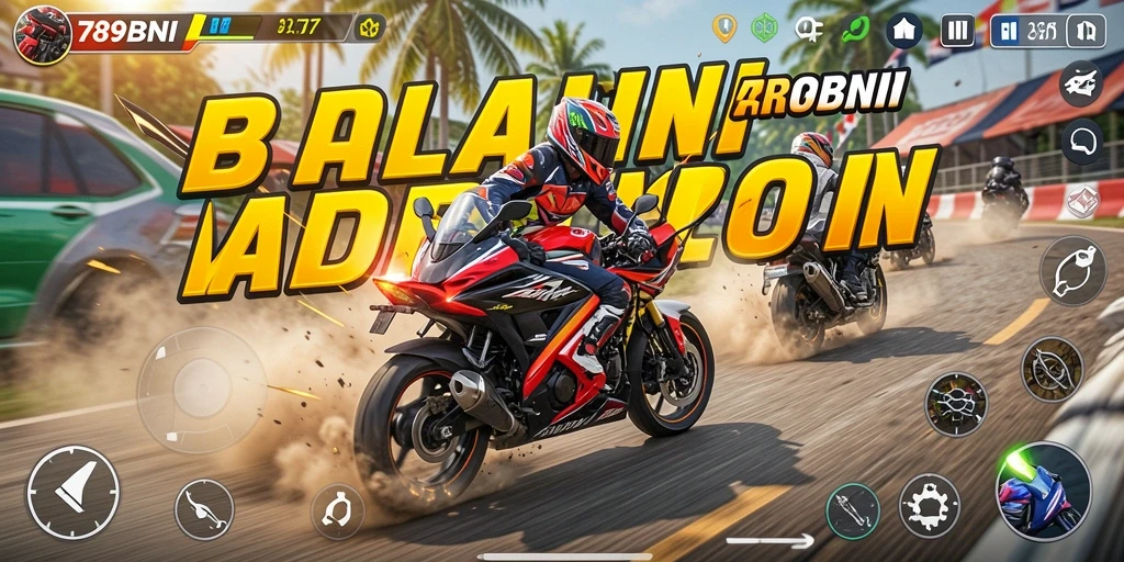 Tampilan menarik dari gameplay balapan motor yang mendebarkan.