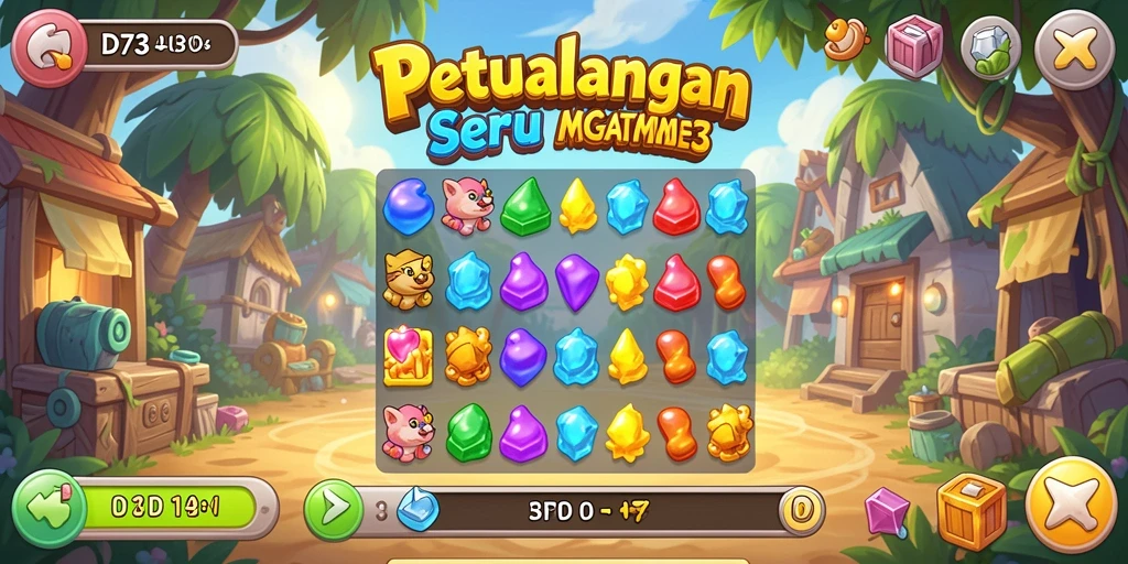 Tampilan menarik gameplay D73 dengan tantangan Match-3 yang seru.
