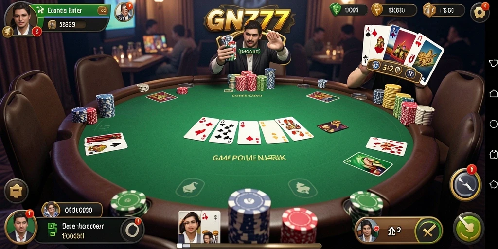 Tampilan menarik dari gameplay Poker di GN777 yang seru.