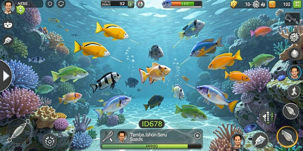 Screenshot menunjukkan gameplay menembak ikan yang seru.