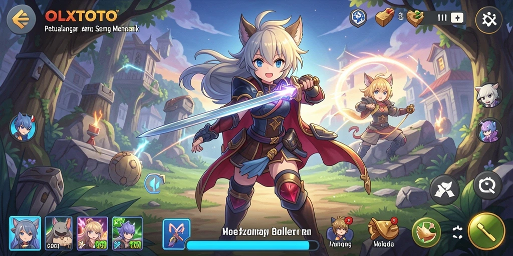 Tampilan gameplay OLXTOTO yang menampilkan karakter anime dan pertarungan epic.