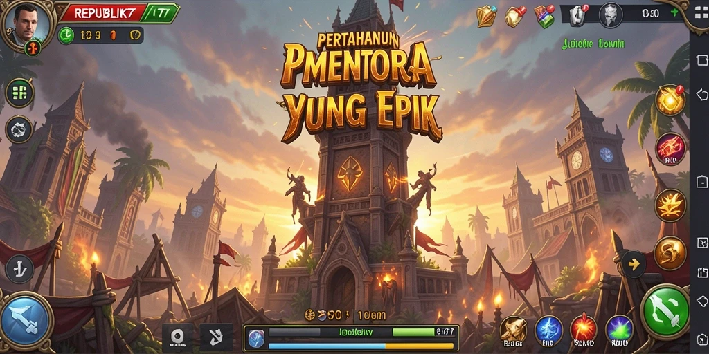 Screenshot gameplay REPUBLIK77 menunjukkan aksi menegangkan dalam Tower Defense.
